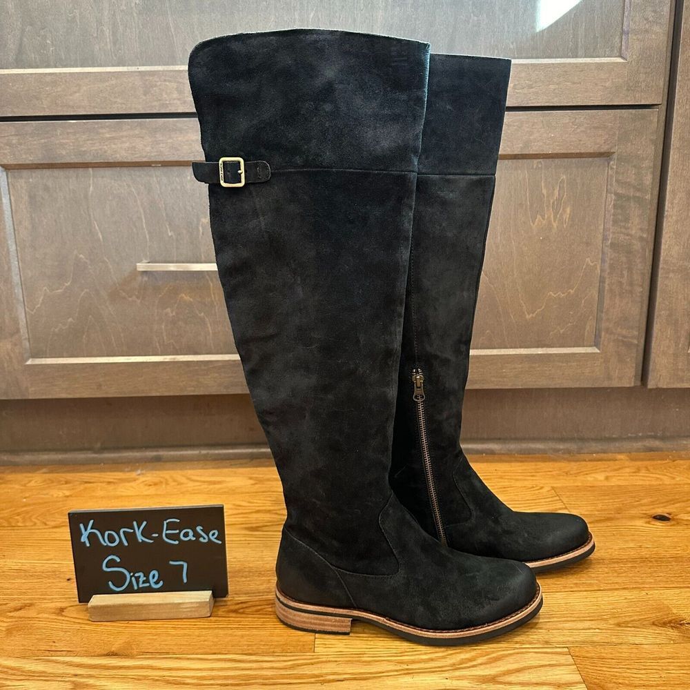 New NWOB Womens Kork-Ease Addison Black Suede Over Knee Riding Boots Size 7 M